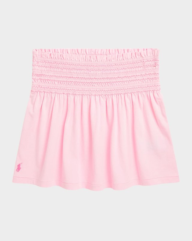 Girl's Jersey Smocked-Waistband Ruffle Skirt, Size S-